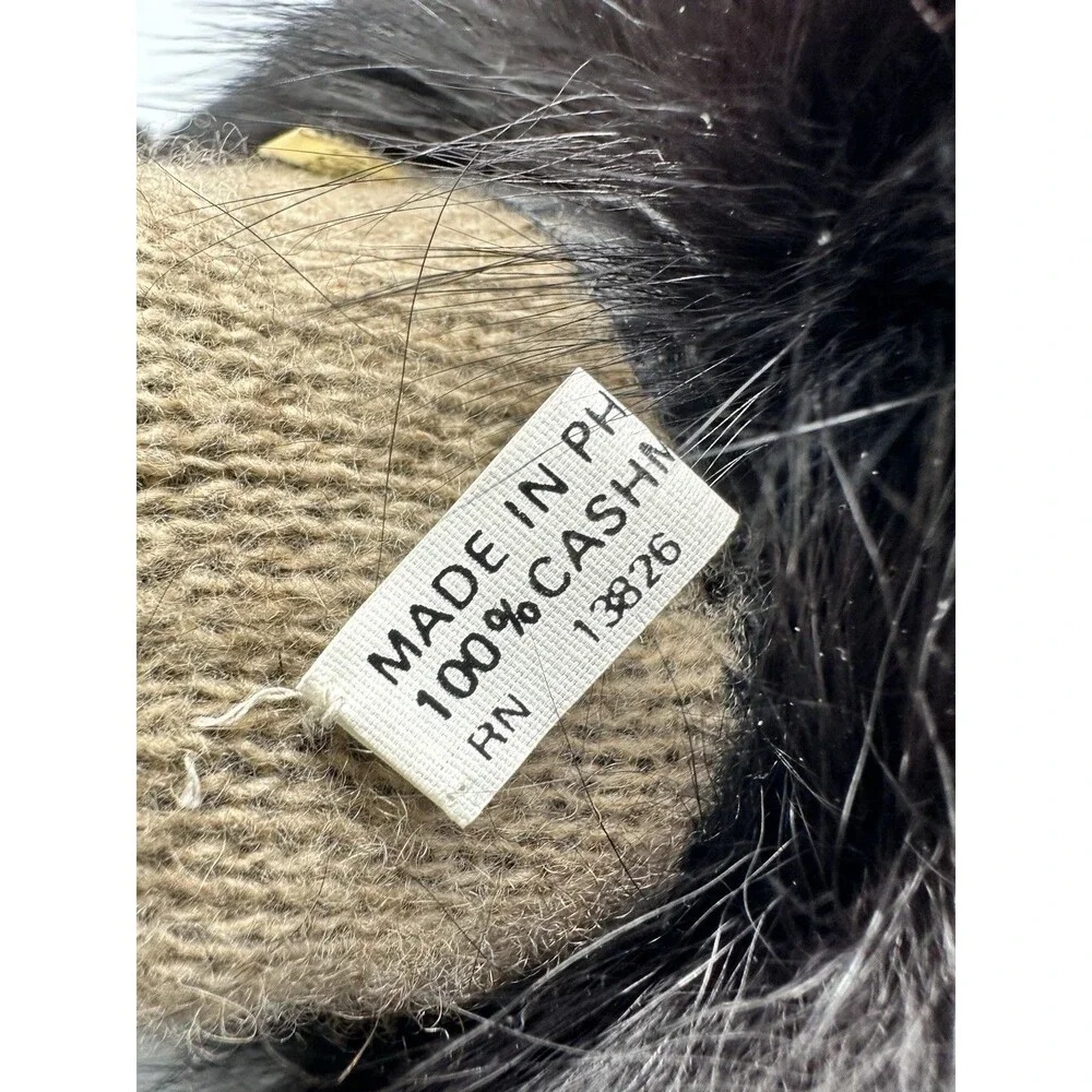 Marcus Adler Faux Fur Trim 100% Cashmere-Lined Black Leather Gloves Sz. 7 1/2